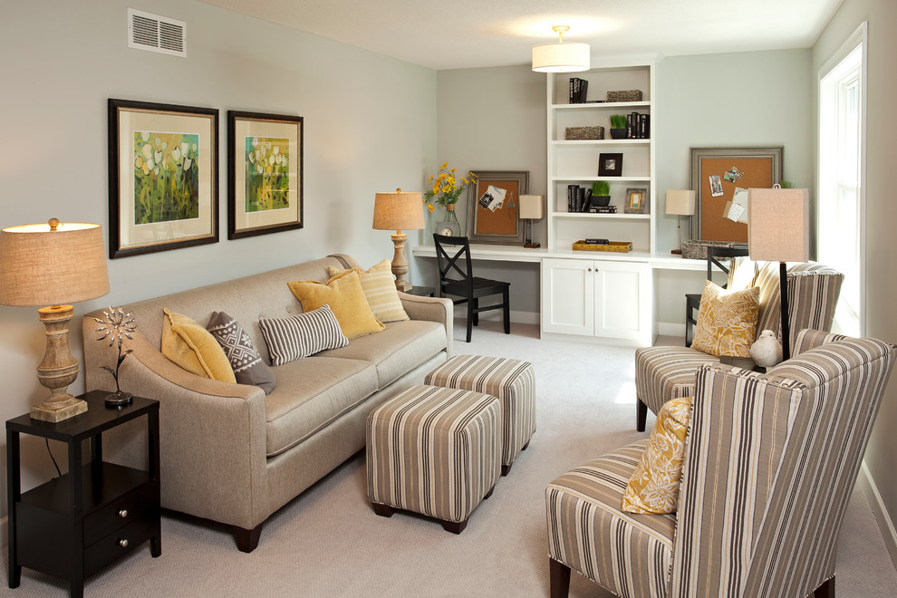 Transitional carpeted living room photo in Minneapolis