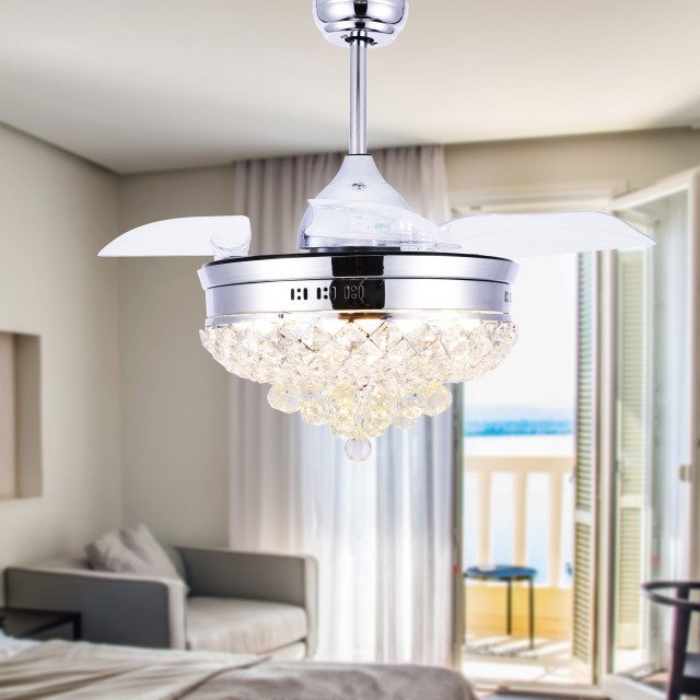 Gold Ceiling Fan Crystal Chandelier, Chandelier With Ceiling Fan For Bedroom