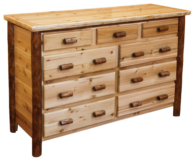 Rustic White Cedar Log 2 Tone 9 Drawer, Rustic Log Furniture Dresser