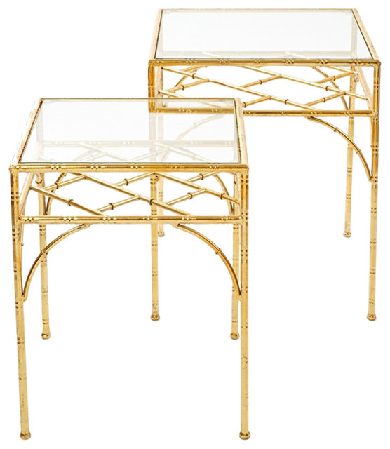 Gold Leaf Glass Tables, 2-Piece Set