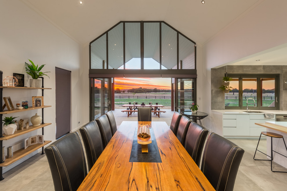 This is an example of a large country kitchen/dining combo in Perth with white walls.