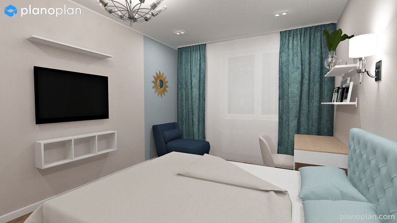 Яркая однокомнатная квартира с гардеробной и без (2 варианта планировки)