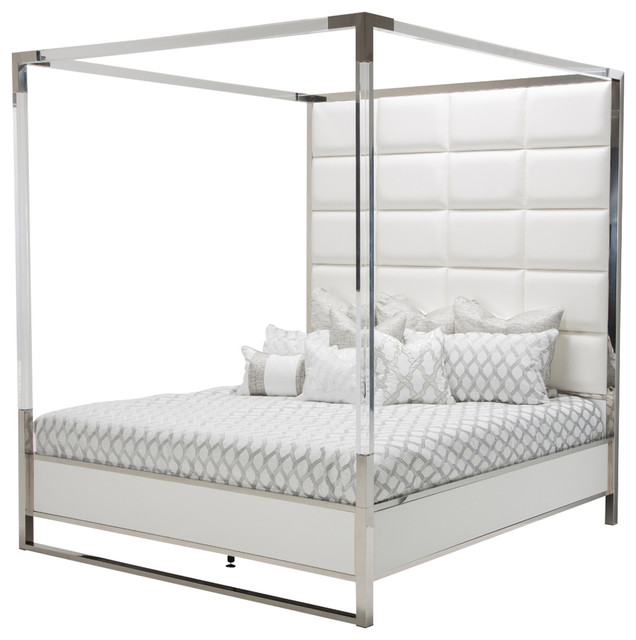 Aico Michael Amini State St Metal, Naples White Queen Poster Bed