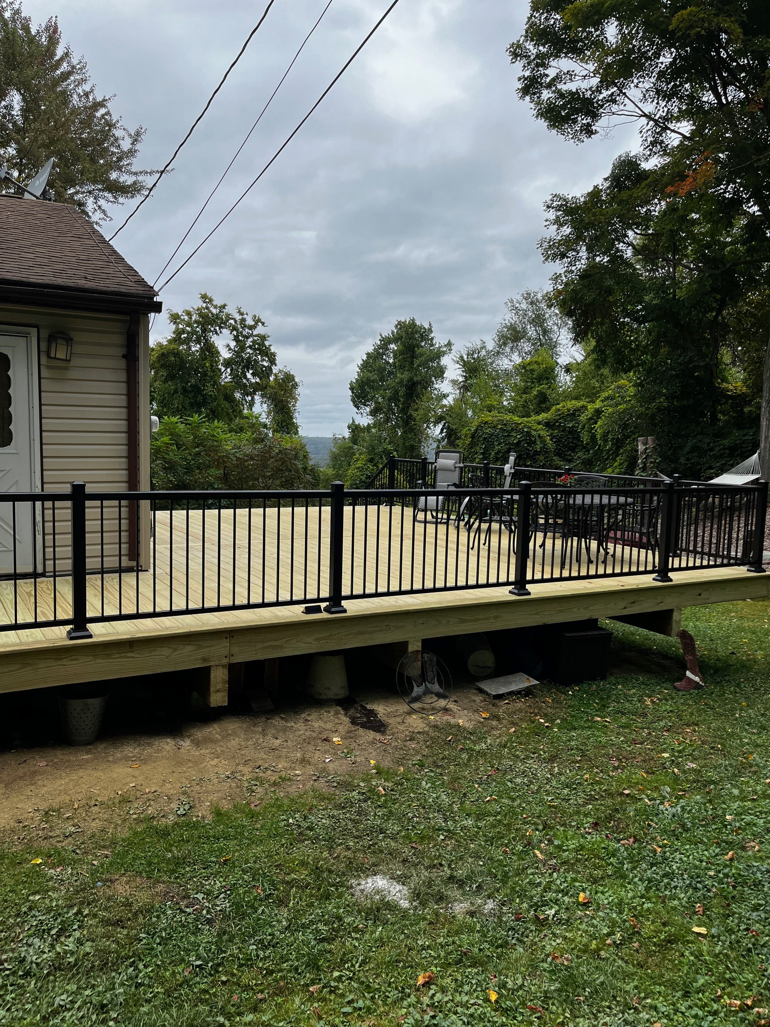 Large pressure treated wood deck