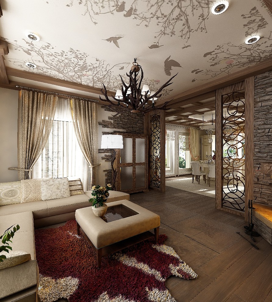 Дизайн-проект гостиной в стиле "Шале"