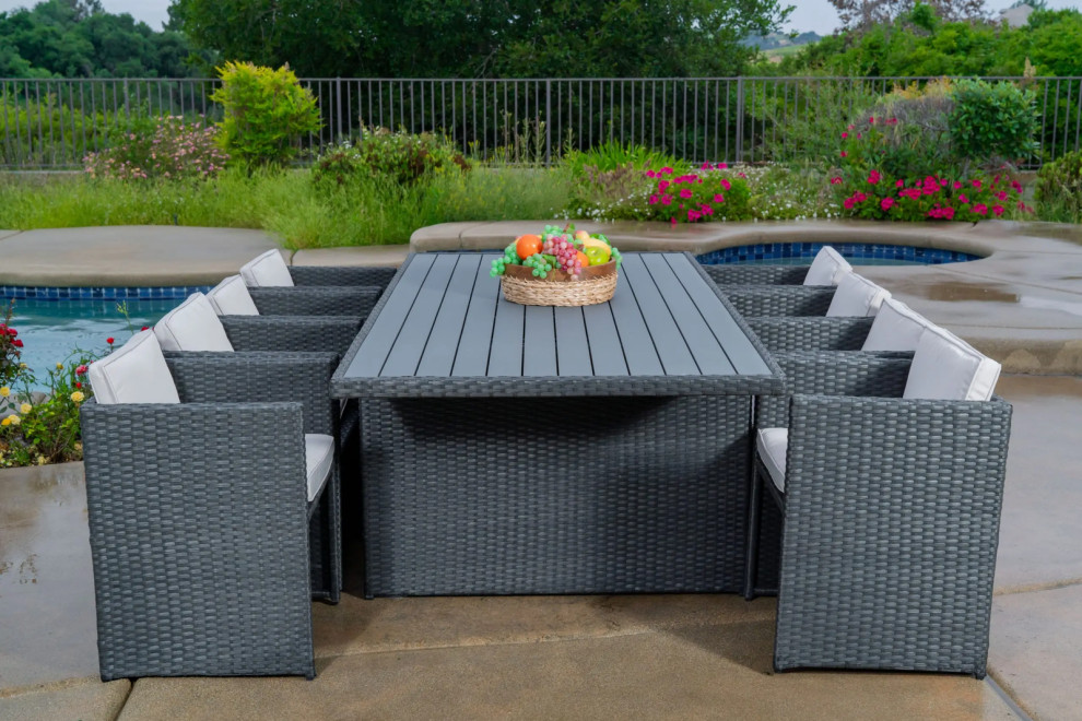 Dalia 9 Piece Dining Set Outdoor Patio Furniture Wicker Rattan Resin