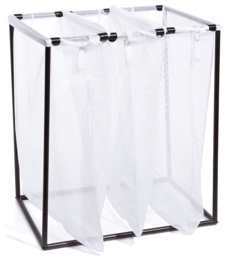 Bronze Triple Laundry Bag Stand With White Mesh Bags