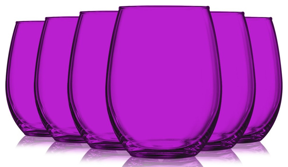 Stemless Accent 21 oz Wine Glasses Set of 6 Contemporary Wine