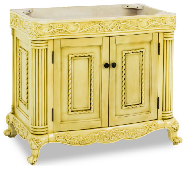 3911/16" Antique White vanity base, Antique Brass hardware, reedstyle