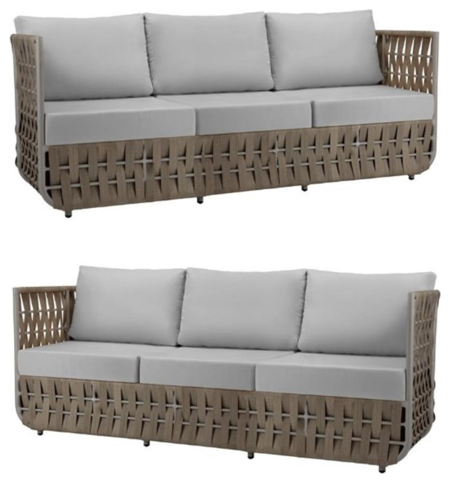 Home Square Aluminum Frame Outdoor Sofa in Gray Cushion Set of 2