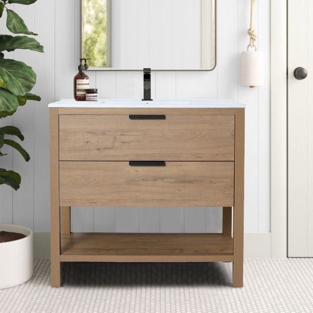 Freestanding bathroom vanity With drawer and ceramic basin, 36x18"ch