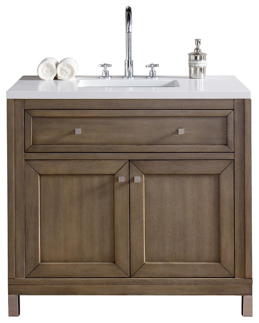 Chicago 36" Single Vanity White Washed Walnut, Base ...