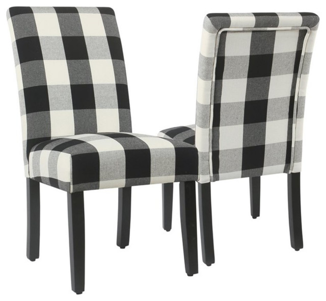 HomePop 38.5" Fabric Plaid Pattern Parsons Dining Chairs in Black (Set of 2)