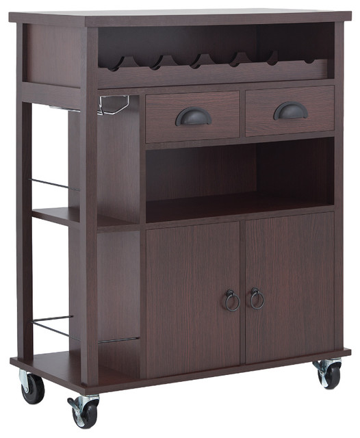 Lawrence Contemporary Mobile Mini Bar, Espresso Contemporary Bar