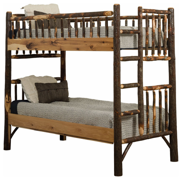 Hickory Log Bunk Bed, All Hickory, Full Over Queen