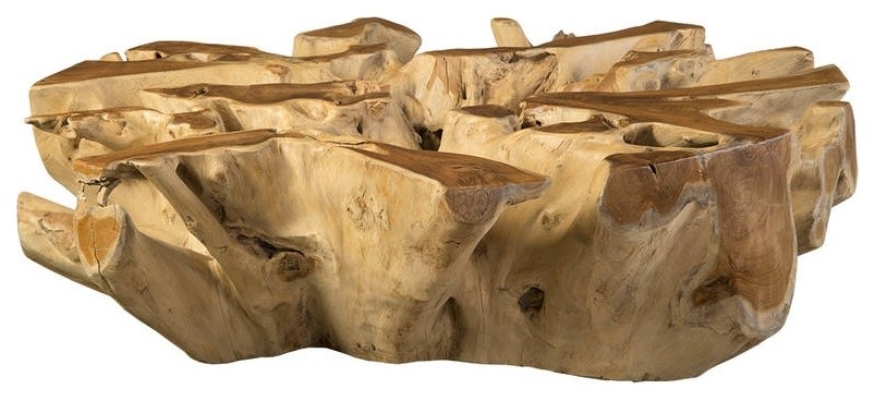 60&quot; Coffee Table Teak Wood Organic Sculpture Natural Brown Root Round 1878 - Rustic - Coffee ...
