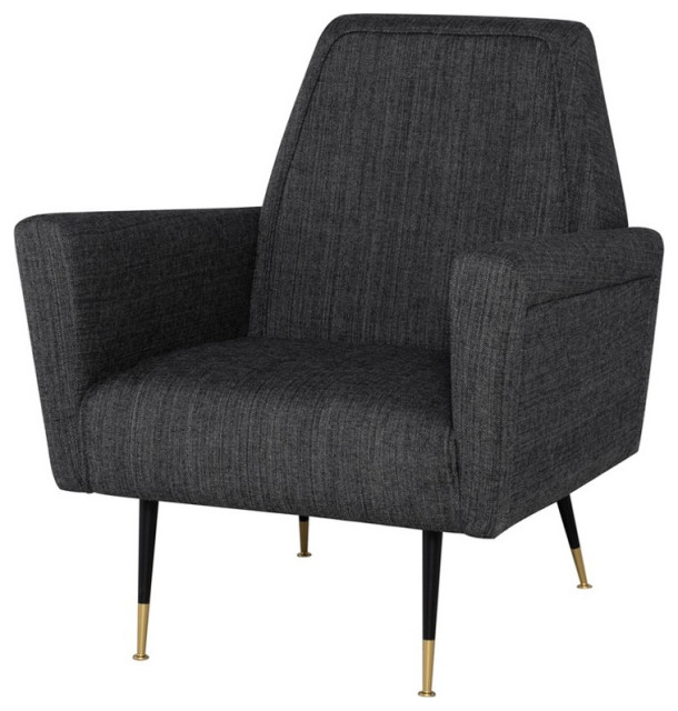 Ramsay Occasional Chair Dark Gray Tweed Seat Matte Black Midcentury