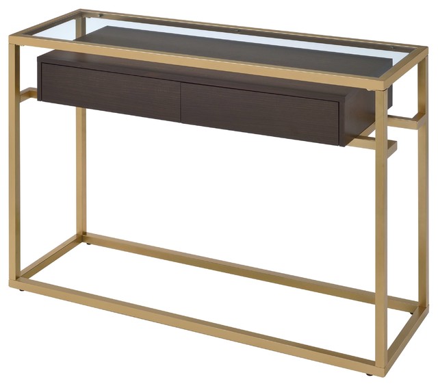 Acme Yumia Glass Sofa Table Gold Contemporary Console Tables