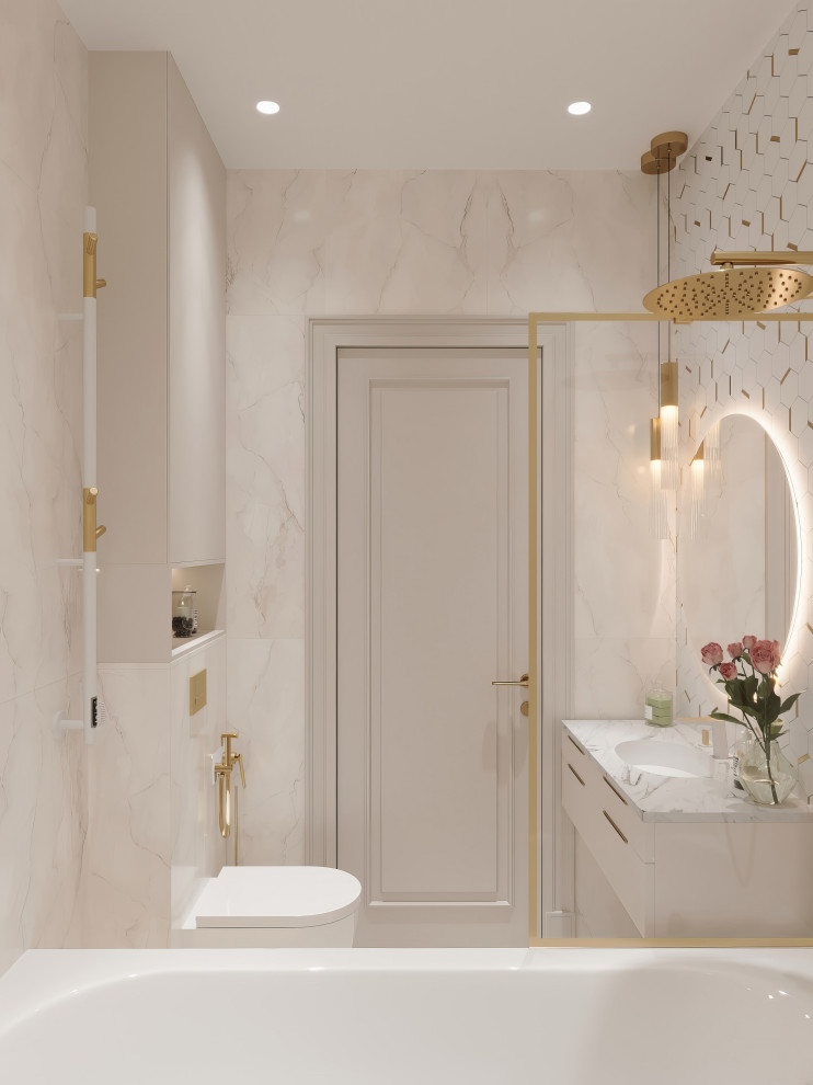 Example of a trendy master drop-in bathtub design