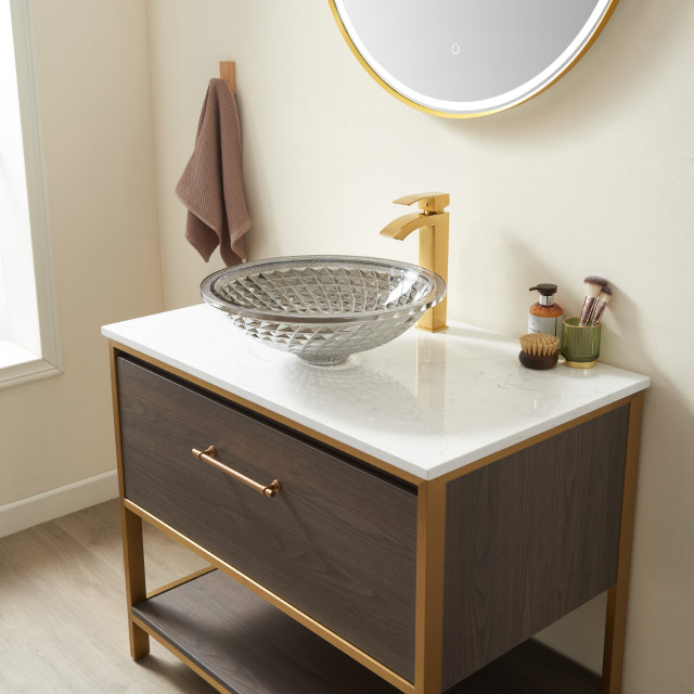 Cloudy Gray Circular Glass Vessel Bathroom Sink Minimalistisch