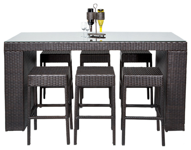 Barbados Bar Table Set With Barstools 7 Piece Outdoor Wicker Patio