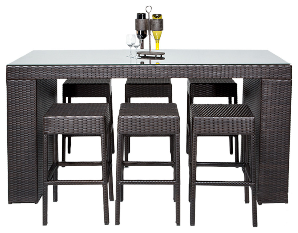 Barbados Bar Table Set With Barstools 7 Piece Outdoor Wicker Patio Furniture, Ba
