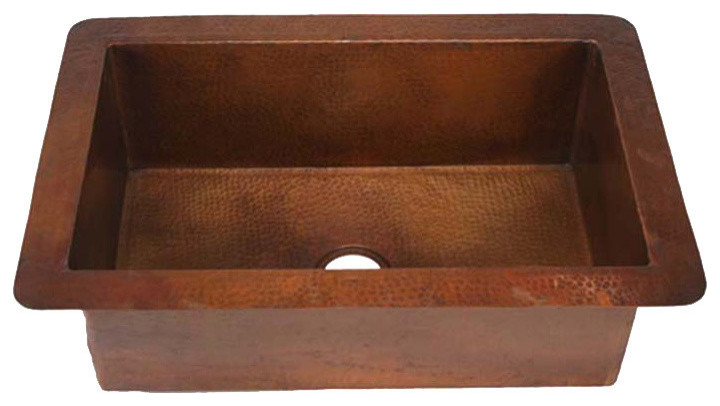36" Large Single Well Copper Kitchen Sink by SoLuna, Cafe Natural