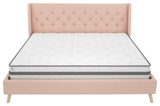 Novogratz Her Majesty Bed Pink Linen Midcentury Platform Beds
