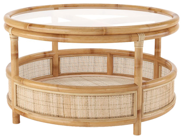 Round Coffee Table with Storage Shelve, Handmade from Rattan in Bali ...