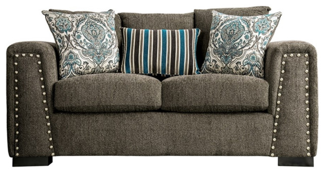 Furniture of America Cantrell Transitional Fabric Loveseat in Charcoal