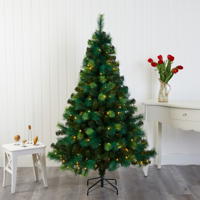 6' Assorted Green Scotch Pine Artificial Christmas Tree with 250 LED ...