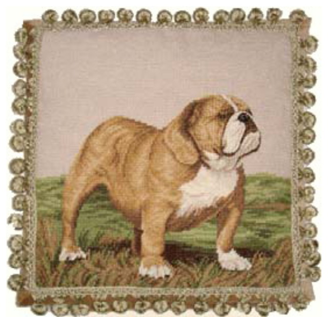 Bull Dog Needlepoint Pillow Contemporary Decorative Pillows
