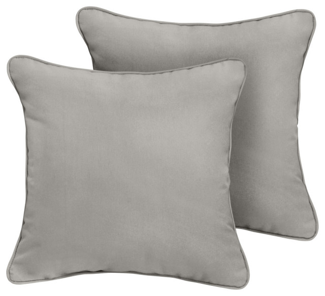 Grey Outdoor Corded Throw Pillows, Set of 2 Transitional Outdoor
