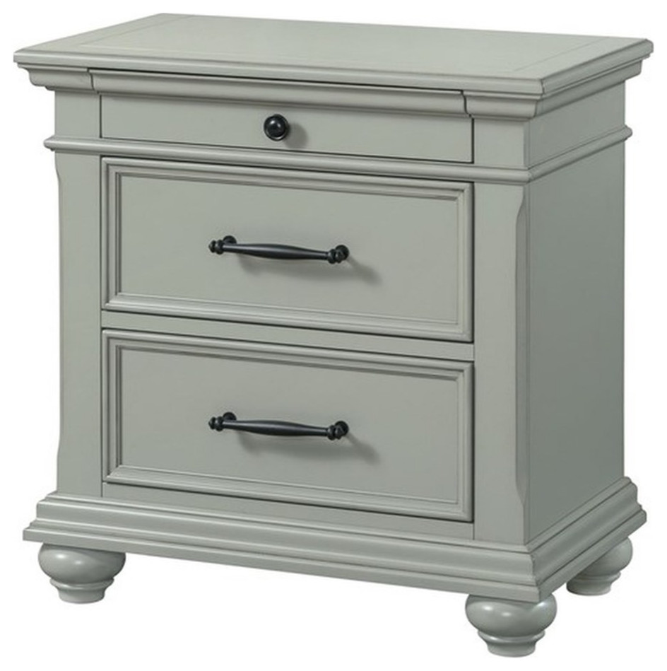 Picket House Furnishings Brooks 3Drawer Nightstand with USB Ports in Gray Nightstands And