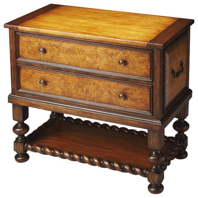 Butler Lafayette Burl & Leather Drawer Chest Traditional Accent