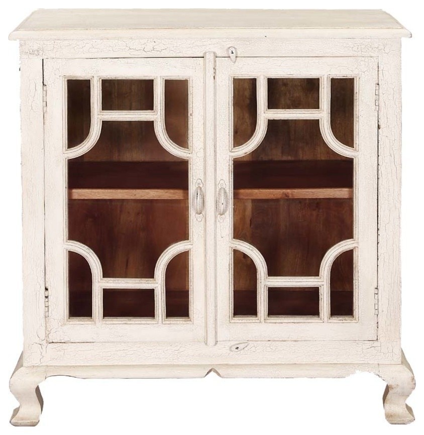 New Orleans Traditional White Glass Door Rustic Accent Storage Cabinet Farmhouse Accent Chests And Cabinets By Sierra Living Concepts