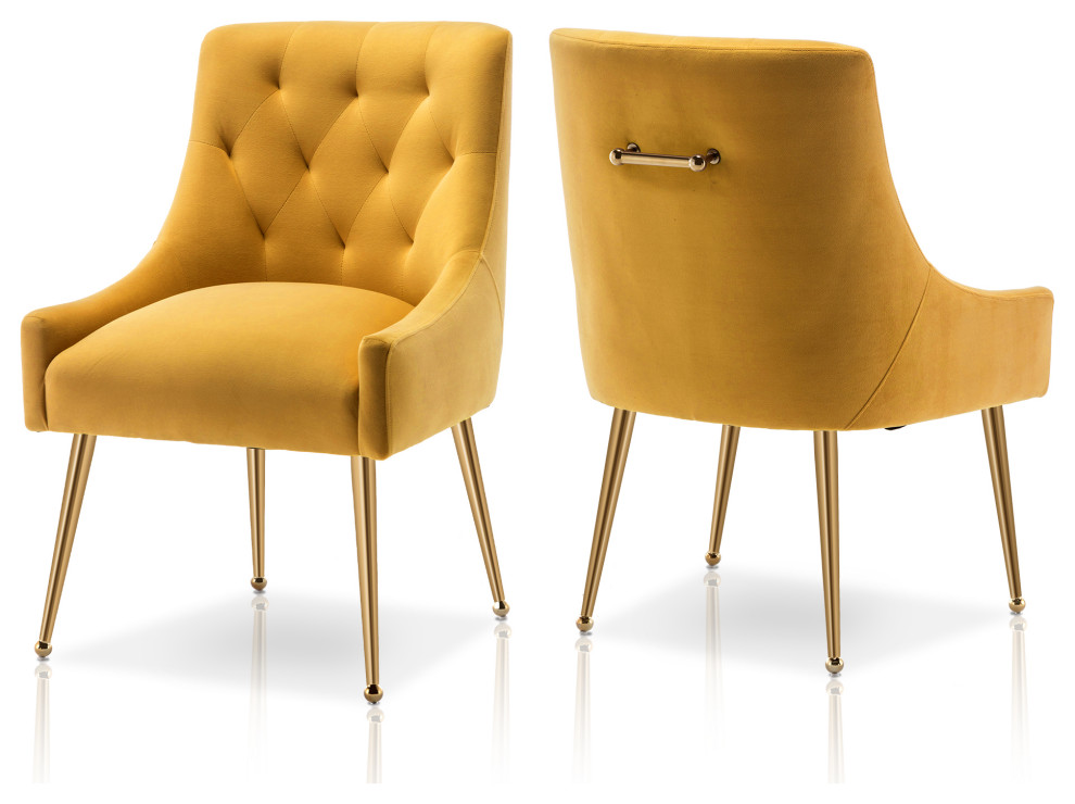 SEYNAR Elegant Velvet Dining Chairs Set of 2, Tufted Upholstered Accent Chair, Yellow