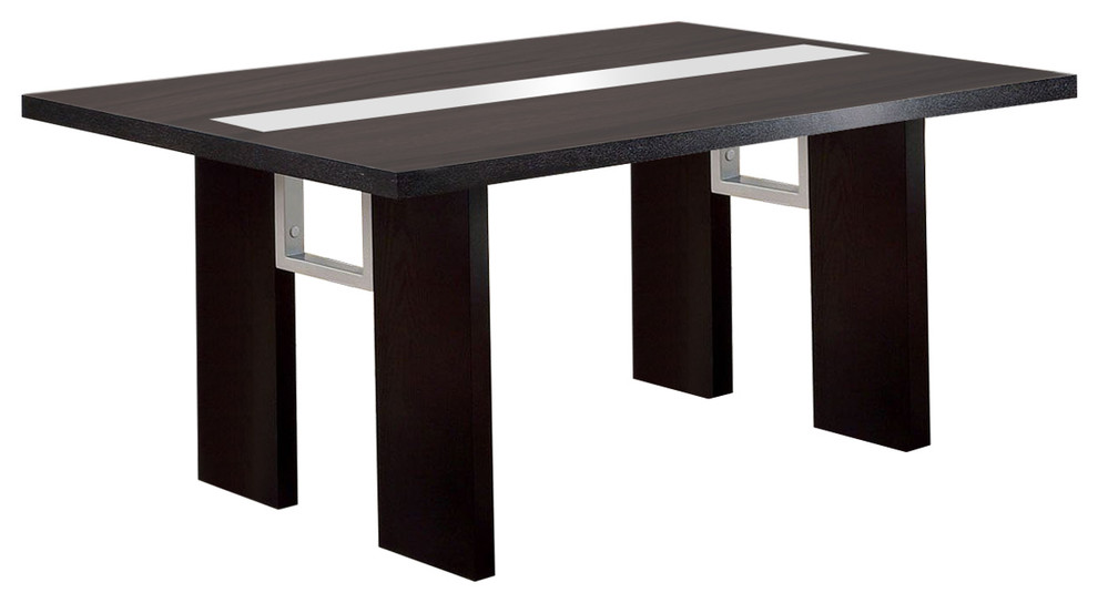 Contemporary Glass Insert Dining Table, Black Transitional Dining