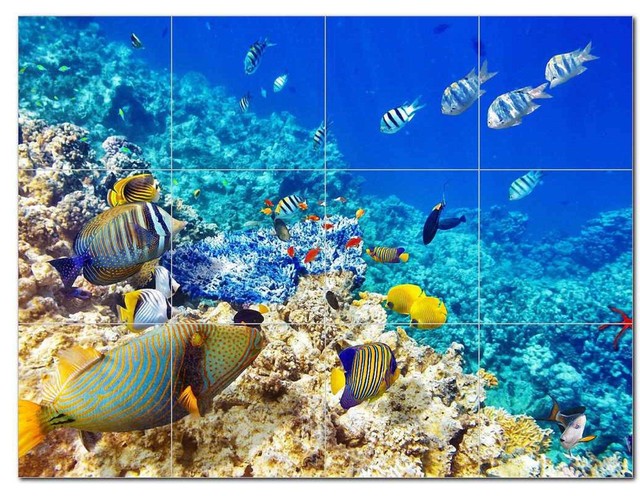Coral Fish Underwater Ceramic Tile Mural Kitchen Backsplash Bathroom Shower, 403