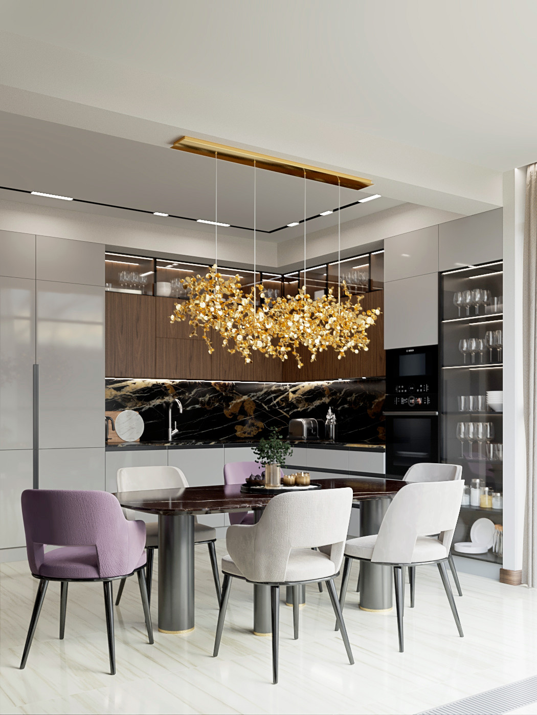 Современная городская квартира с панорамным остеклением в стиле ар-деко