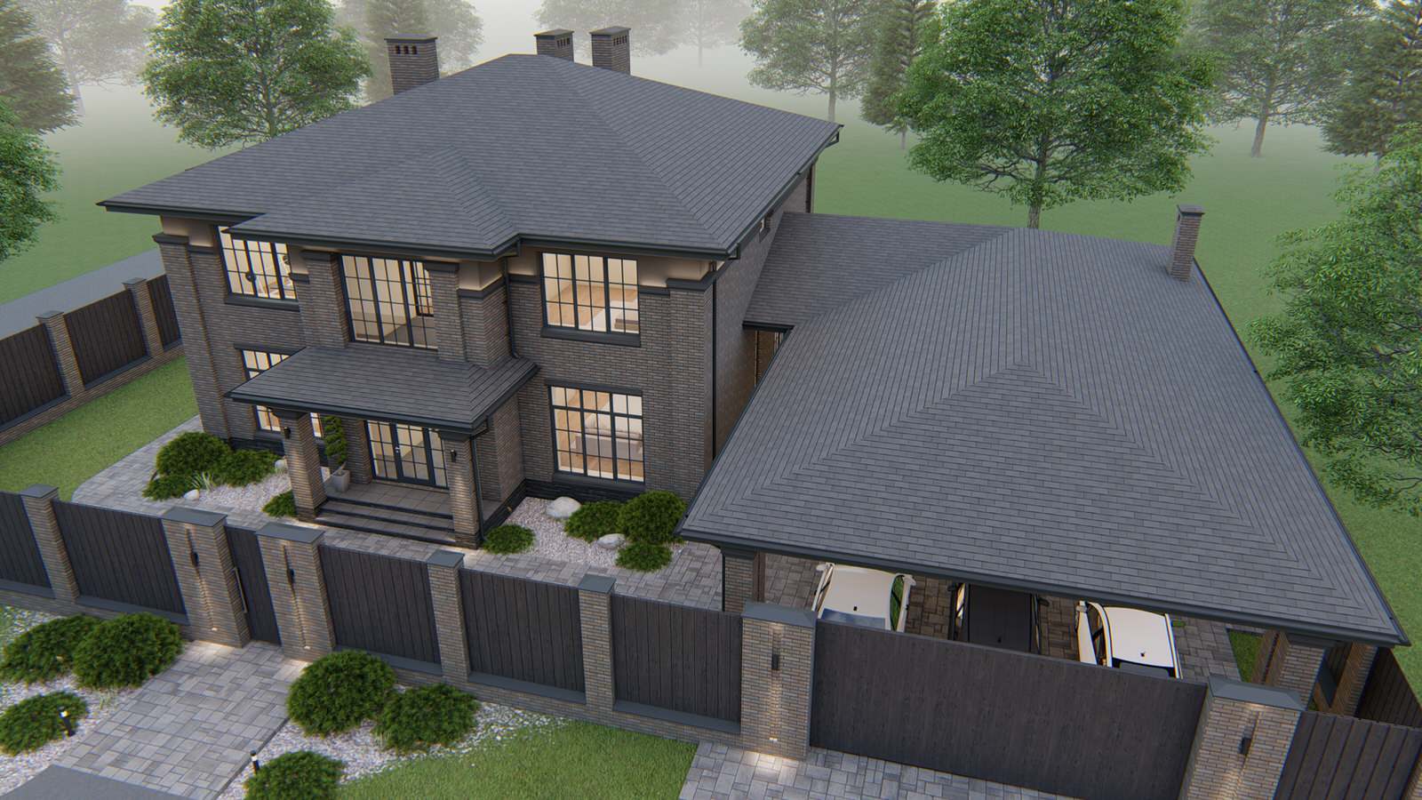 Двухэтажный дом в стиле райта