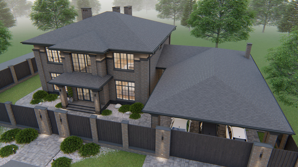 Двухэтажный дом в стиле райта