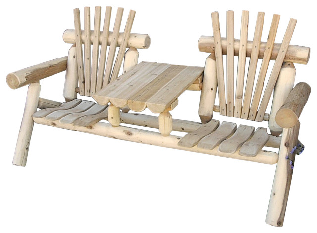 Rustic White Cedar Log Settee With Center Table rustico-juegos-de-sofas-para-exteriores
