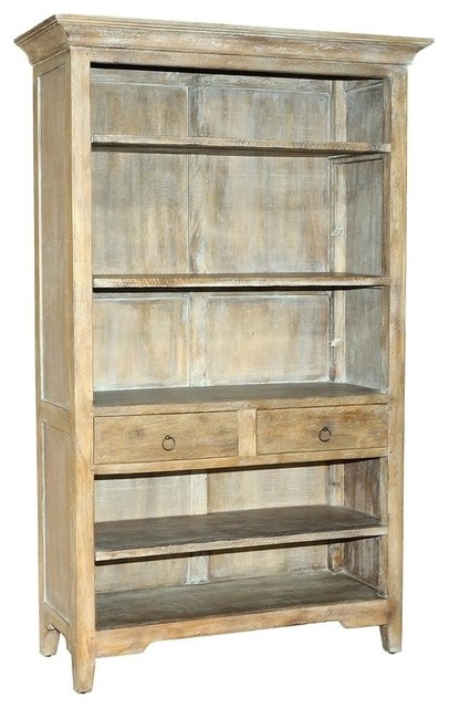 Shop Houzz Wooden Bookcase  in Rustic Gray Wash Finish 