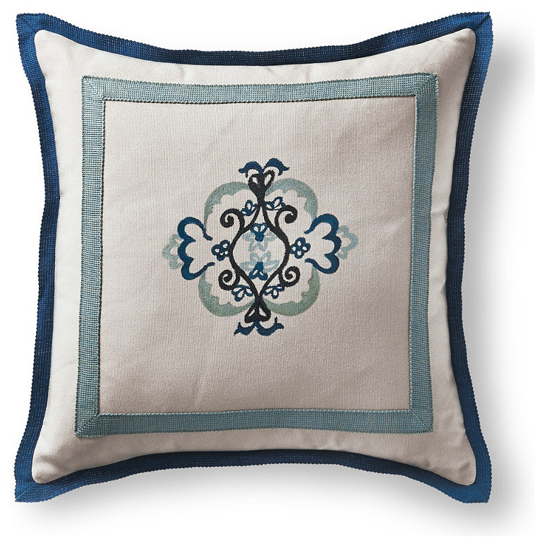 Blue Medallion Outdoor Pillow with Frame