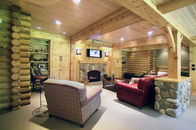 Log Cabin Basement Remodel Traditional Basement Detroit By