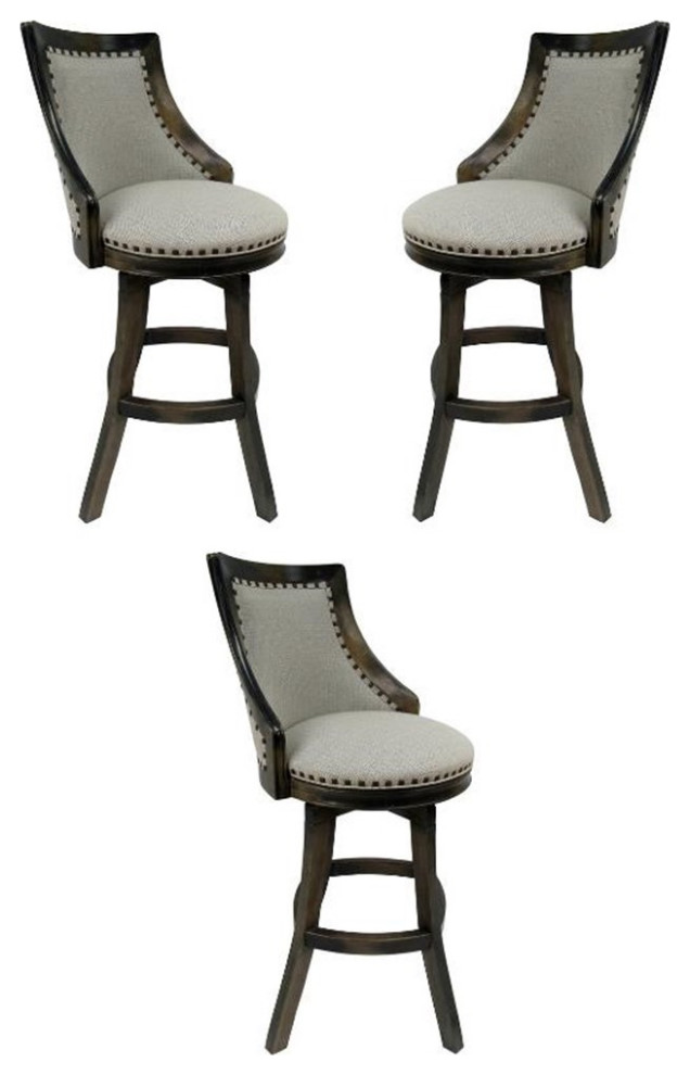 Home Square 30" Swivel Solid Wood Bar Stool in Sandstone Set of 2