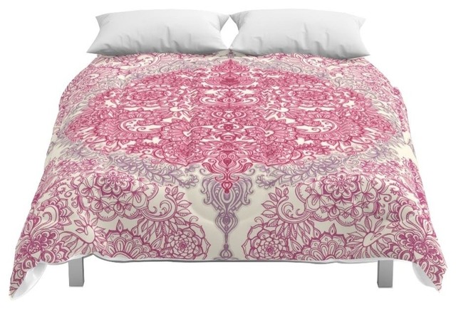Society6 Happy Place Doodle In Berry Pink Cream Mauve Comforter