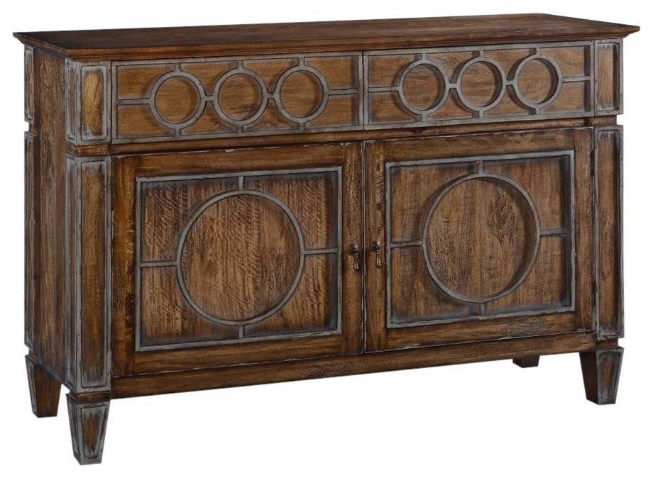 Sideboard SAN MARIA Transitional Rustic Pecan Swedish Moss Accents