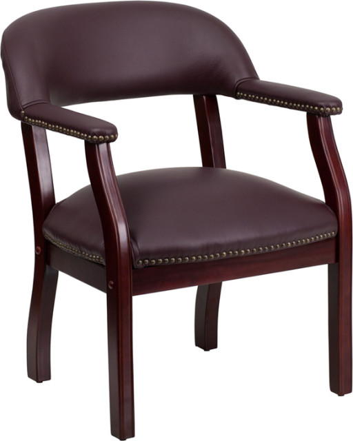 Burgundy Leather Conference Chair with Accent Nail Trim